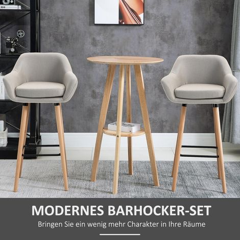 Ensemble de 2 tabourets de bar avec repose-pieds, bois massif, 55x48x100 cm, teinte beige (1/4)