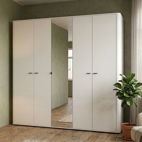 Großer Kleiderschrank Orsogna, Schlafzimmer Schrank 6 Regale, Kleiderstange, 9 Fächer, 224,5x210,5h cm Cremeweiß (1/5)