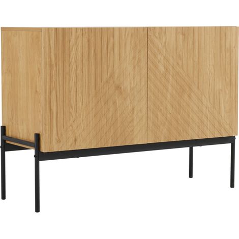 Credenza con 2 ante e gambe in metallo, design a linee, 100 x 40 x 75 cm (1/5)
