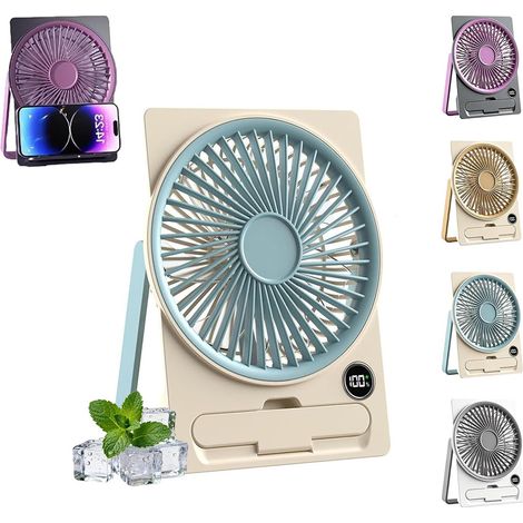Petit ventilateur USB rechargeable – Mini ventilateur de table silencieux 5 vitesses – Écran LED avec batterie 2000mAh – Ventilateur portable pour voyage, camping et chambre (1/5)