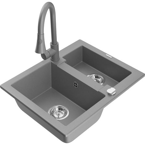 Mexen Carlos fregadero de granito de 1,5 senos con grifo de cocina Elia, gris - 6518-71-670101-71 (1/5)