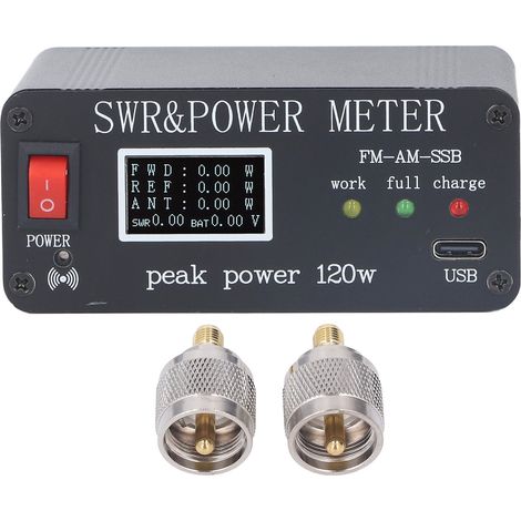 GARRYFIZH Mètre SWR puissance et longueur d'onde 1,8MHz-50MHz, écran OLED, accordeur d'antenne courte onde avec port Type C (1/5)