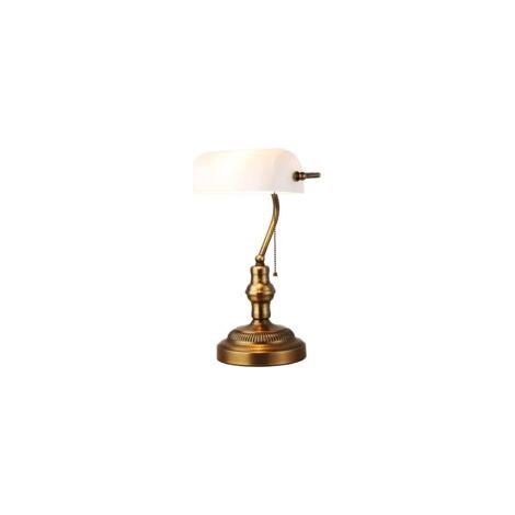 Lámpara de mesa retro de cristal blanco – Base de latón – Interruptor de cadena – Dimensiones 26x39 cm – Compatible con bombillas E26/E27 – Crezuo