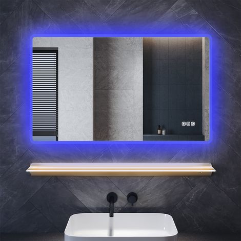 SONNI Antibeschlag Badspiegel mit Beleuchtung und Beleuchteter Ablage, 100×60cm Quadrat Badezimmerspiegel mit 3 Lichtfarben Memory-Funktion und Bluetooth