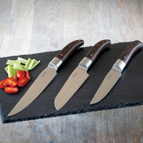 Set de couteaux de cuisine 3 pièces Couteaux de chef avec manche en bois de Pakka (1/2)