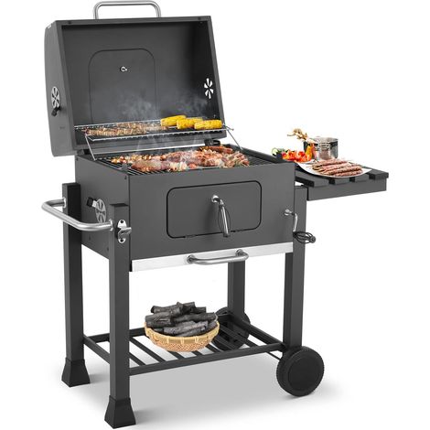 Barbecue au Charbon de Bois, Grill XLL à Charbon avec Couvercle, Barbecue Charbon Bois Grande Taille avec Étagère Latérale, Thermomètre, Évent Réglable, 116,3 x 105,5 x 55,7 cm (1/5)