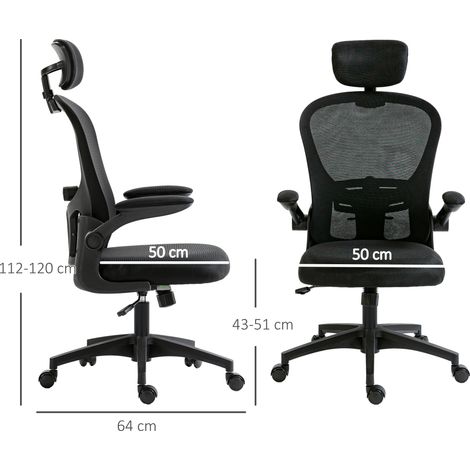 Sedia da ufficio in rete con schienale alto e poggiatesta regolabile, supporto lombare 4D, 62x64x120 cm, nera.