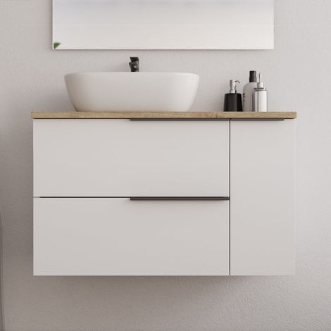 Meuble de salle de bain 80cm avec vasque à poser arrondie - sans miroir - blanc - KING (1/5)