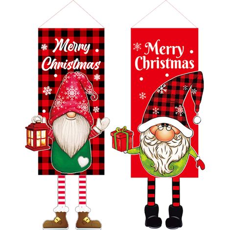Drapeau De Noël - Figure De Grinch Et Elfes De Noël - Décoration Extérieure Intérieure Pour Porte Fenêtre Mur - Lot De 2 (1/5)