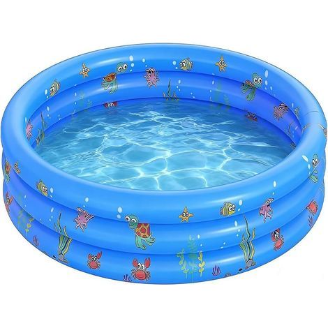 Round Paddling Pool 100x35cm, Drain Valve, 3 Rings, Blue PVC, For Garden and Indoor Use (1/5)