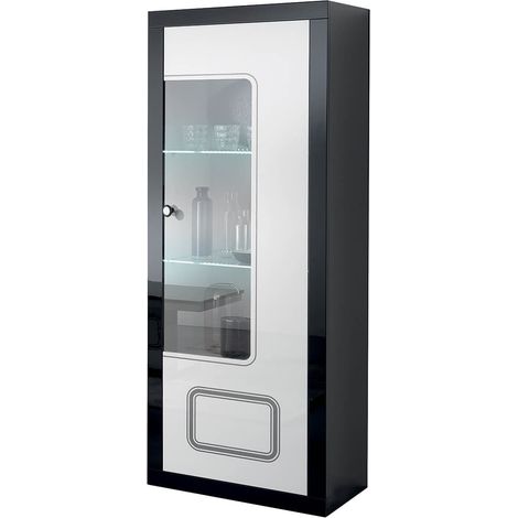 ROBBIE - Vitrine 1 Porte Droite Laqué Noir et Blanc (1/2)