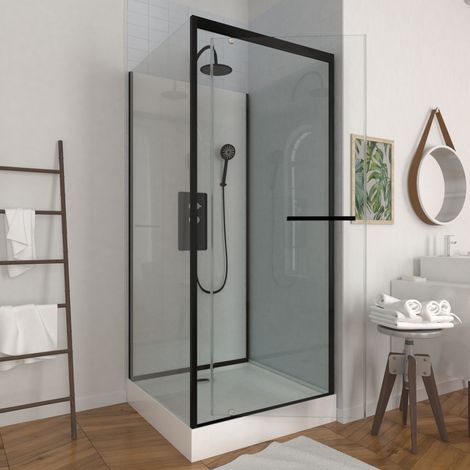 cabine de douche carrée 90x90x230cm - extra blanc et profilé noir mat - lunar square 90