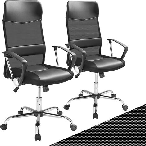 Casaria Silla de Oficina giratoria 360° con ruedas altura ajustable y función de balanceo Blanca-Negra Set de 2 Negro