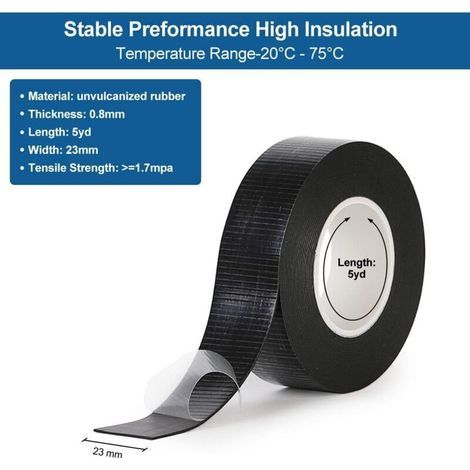 2 pezzi di nastro isolante adesivo elettrico nero, 5m x 23mm x 0.8mm, nastro per cavi Chatertone nero per elettricisti, nastro adesivo nero resistente, nastro isolante nero, per riparazione di fili e  (1/4)