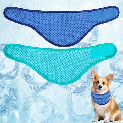 Pañuelos refrescantes para perros, paquete de 2, cuello ajustable de 26 a 35 cm, transpirables, azul y verde. (1/5)