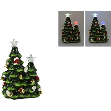 Albero di natale in ceramica con luci e campane decorazione natalizia idea regalo cm 22 verde (1/2)