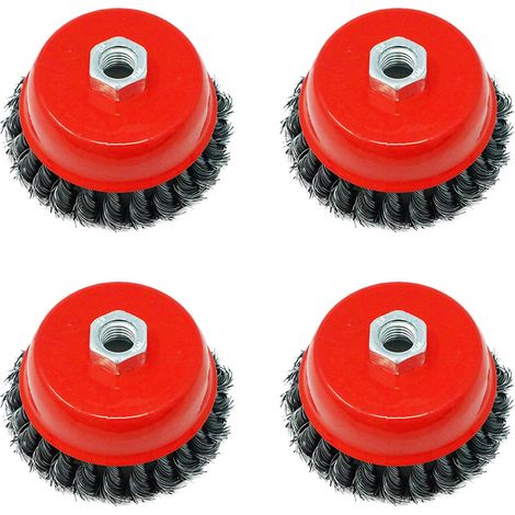 Dapetz ® Twist Knot Wire Wheel Cup Brush 4"(100mm) For Rust And Paint Removal, Metal And Stone Working, Cleaning M14 for 4 1/2" 115mm Angle Grinder 4 Pack (1/5)