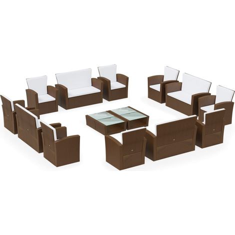 vidaXL Set Divani da Giardino 16 pz con Cuscini in Polyrattan Marrone