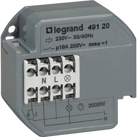 Legrand – Télérupteur à encastrer unipolaire silencieux 10A 230V – Installation sans outil – Compatible avec ballasts électroniques et lampes fluocompactes