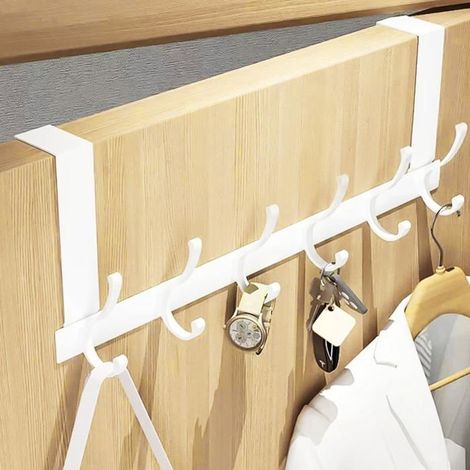 Blanc Porte manteau pour porte avec 6 Crochets, Accroche-porte, Porte Serviette Porte Blanc Mat, Crochet Porte, Porte Manteau Porte (1/5)