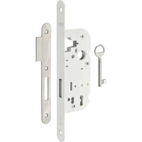 Serrure monopoint encastrée à clé pour porte intérieure – Pêne dormant en acier – Axe 40mm – Bouts ronds – 1 clé – Sécurité renforcée (1/2)