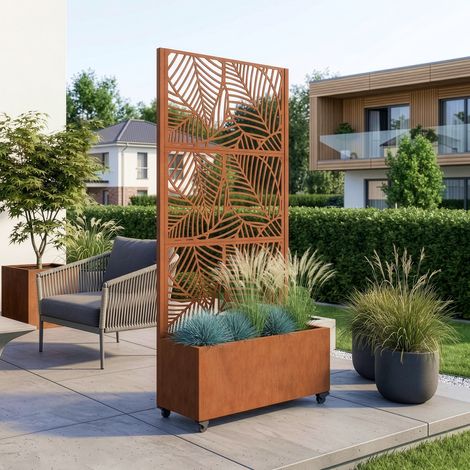 Fioriera con Spalliera Surnskoki in Acciaio Corten Separè con Portapiante e Rotelle - Marrone Ossidato casa.pro (1/5)