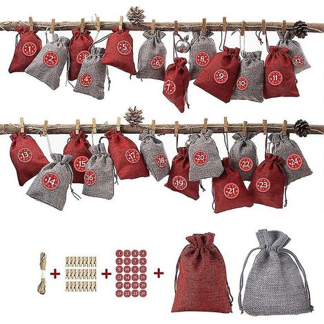 Calendrier de l'Avent à remplir avec un sac en tissu, autocollants chiffres de l'Avent 1 à 24, sac cadeau en toile de jute, calendrier de Noël H (1/5)