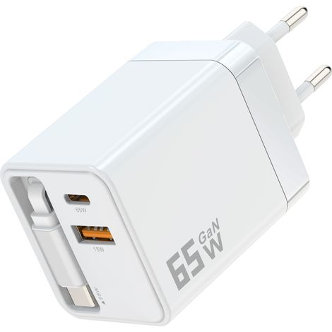 Câble rétractable en nitrure de gallium PD65W, chargeur à charge rapide de type C, chargeur multifonctionnel à câble rétracta(Y01) (1/5)