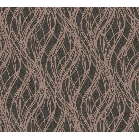 Black Rose Gold Ribbon Stripe Wave Glitter Metallic Vinyl Wallpaper Embossed (1/4)