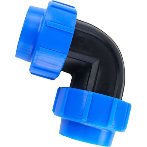 Conector roscado de PP azul/negro de 90 grados para tuberías de polietileno MDPE de 20 mm y 25 mm, codo para equipos de riego de jardín. (1/5)