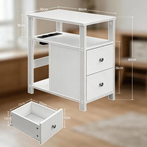 Table d'appoint étroite avec prise électrique intégrée, meuble d'appoint 1 pièce