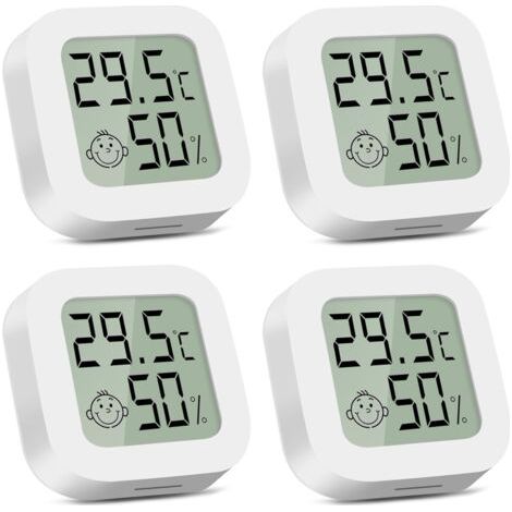 Termometro igrometro per interni, set di 4 mini termometri digitali, monitor di temperatura per cameretta, ufficio, soggiorno, serra, ripostiglio, cantina, cantina vini (bianco)