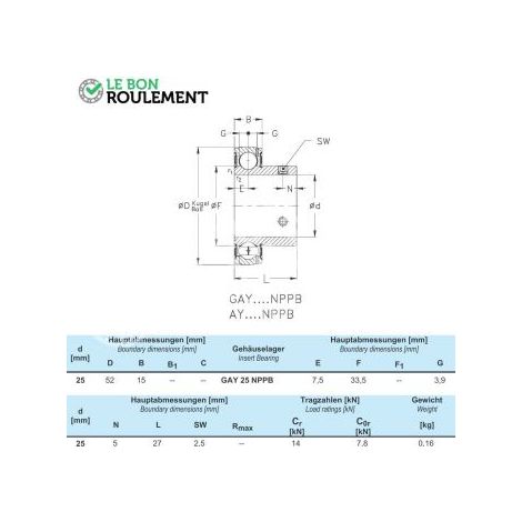 Roulement de palier GAY25-NPP-B-NKE