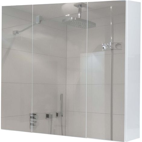 Mobiletto a specchio per bagno da parete 6 ripiani lucido 70 x 80 x 16 cm bianco 040005769