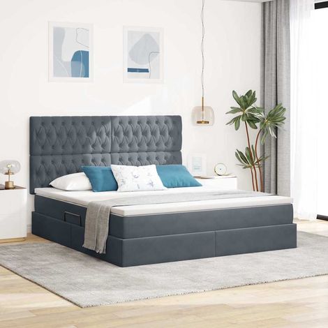 Bett mit Stauraum und LED mit LED Dunkelgrau 180 x 200 cm Samt (1/5)