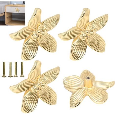 Boutons de meuble décoratifs à motif floral – Lot de 4 – Poignées à un trou en alliage de zinc – Pour armoires, commodes, tiroirs et penderies (1/5)