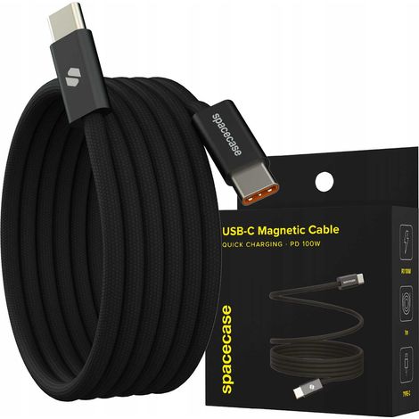 Cable magnético USB-C a USB-C Spacecase de 1 m y 100 W CL06, color negro (1/5)