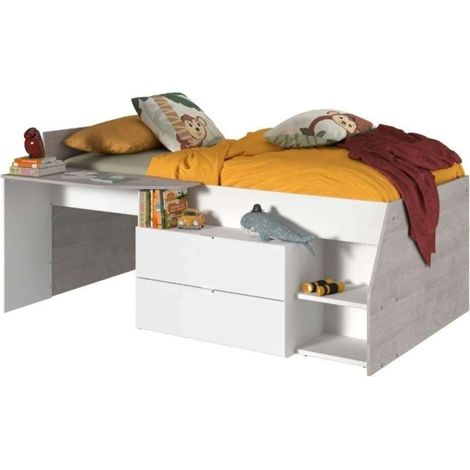 Cama Valky con escritorio 2 cajones color blanco y gris habitación dormitorio mueble 90X200/190 cm