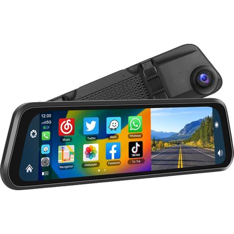 Monitor per specchietto retrovisore auto, registrazione 4K Ultra HD, integrazione wireless con smartphone, monitor da 12 pollici, nessuno (1/2)