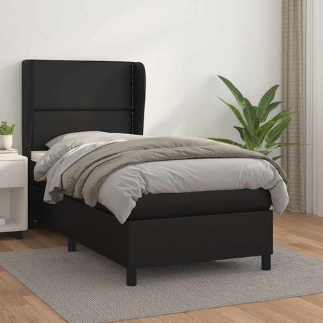Cama box spring con colchón cuero sintético negro 90x190 cm (1/5)