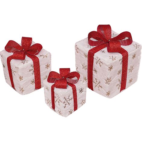 Lot de 3 boîtes cadeaux lumineuses élégantes, pré-éclairées, pour la décoration de Noël (style B) de la maison, des magasins, des bureaux et des restaurants. (1/2)