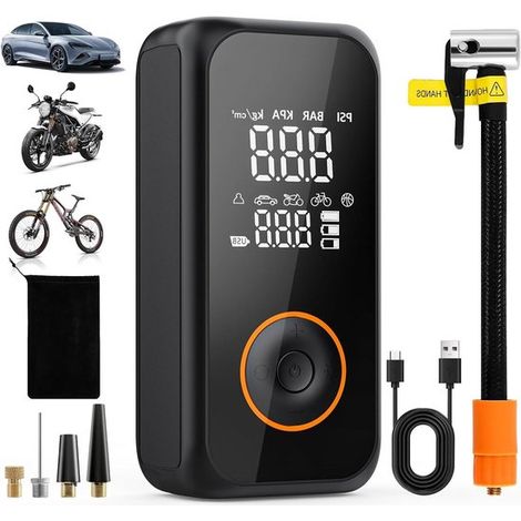 Bomba de aire portátil para inflar neumáticos - Compresor de aire - Para inflar neumáticos de coche - Apagado automático - 150 PSI - Color negro (1/5)