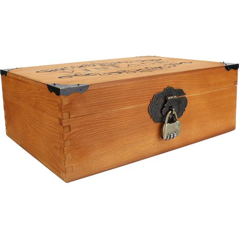 Boîte de rangement vintage en bois pour classeurs de bureau, bijoux et outils de maquillage, avec serrure. (1/5)