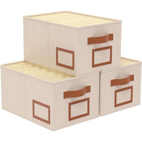 Boite Rangement Vetement avec 7 Grilles, 38x26x20 cm, Beige (1/5)