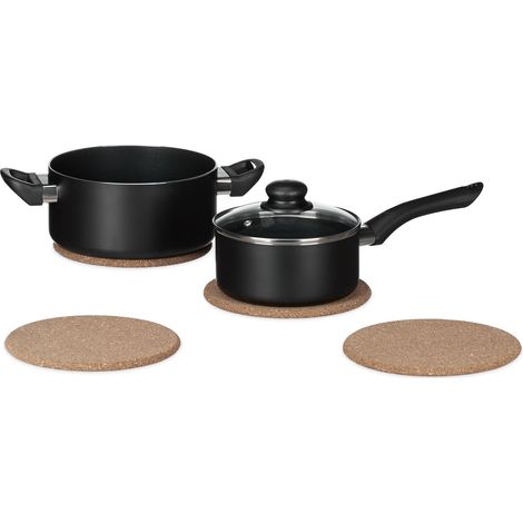 Relaxdays Dessous-de-plat en liège, lot de 4, Sous-plat, résistant à la chaleur, rond 19 cm Ø, nature (1/5)