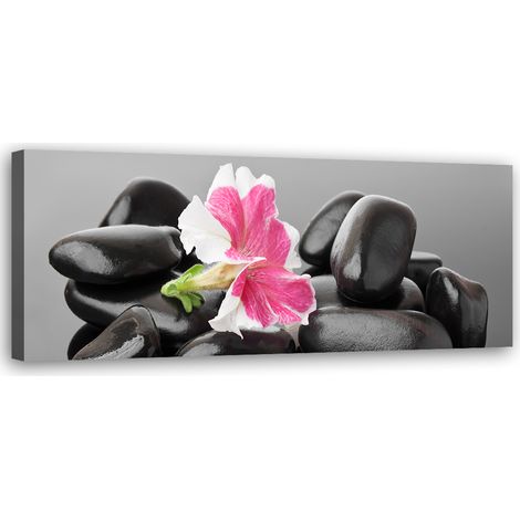Tableau sur toile Fleur et pierres zen foncées 90x30 (1/5)
