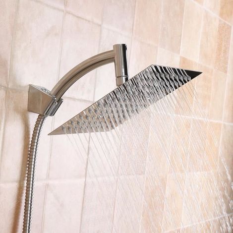 Pommeau de douche carré en acier inoxydable chromé - TEMPSA (1/4)