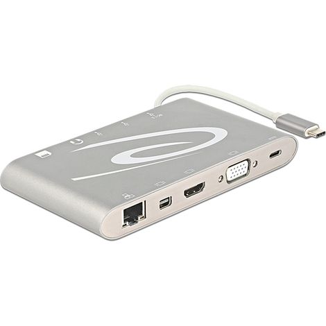 Docking USB Type-Câ¢ 3.1 4K HDMI mini DisplayPort VGA RJ45 LAN Lector Tarj. - Gris plata