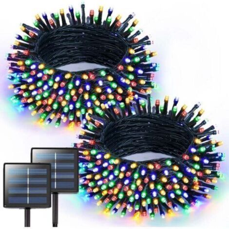 Guirlande lumineuse solaire couleur, 100 LED, 12 mètres, guirlande lumineuse solaire d'extérieur, 8 modes, adaptée à la décoration d'arbre de jardin de cour et de terrasse extérieure(2pcs) (1/4)