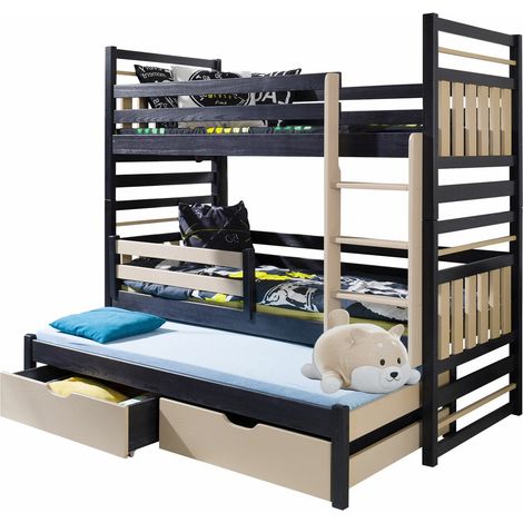 Litera Henderson 124, Wengué + De color marrón claro, De dos pisos with a pull-out extra cama, De dos pisos, 90x190, 90x200, Madera, Somieres, 97x210x175cm